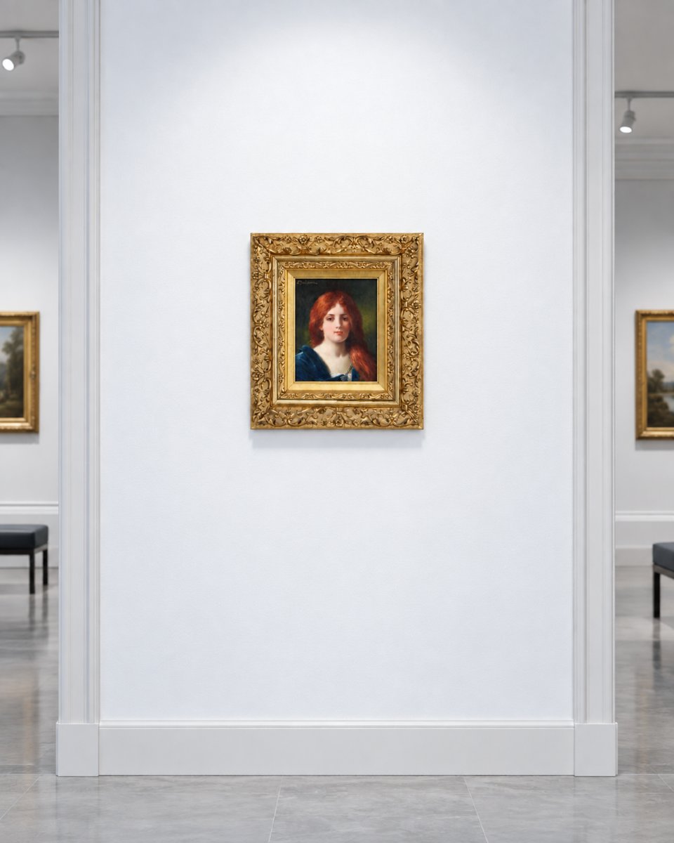 Jules-Frédéric Ballavoine  tableau   Portrait de jeune femme rousse 19ème cadre doré  hst-photo-3
