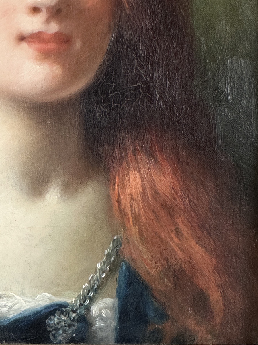 Jules-Frédéric Ballavoine  tableau   Portrait de jeune femme rousse 19ème cadre doré  hst-photo-4