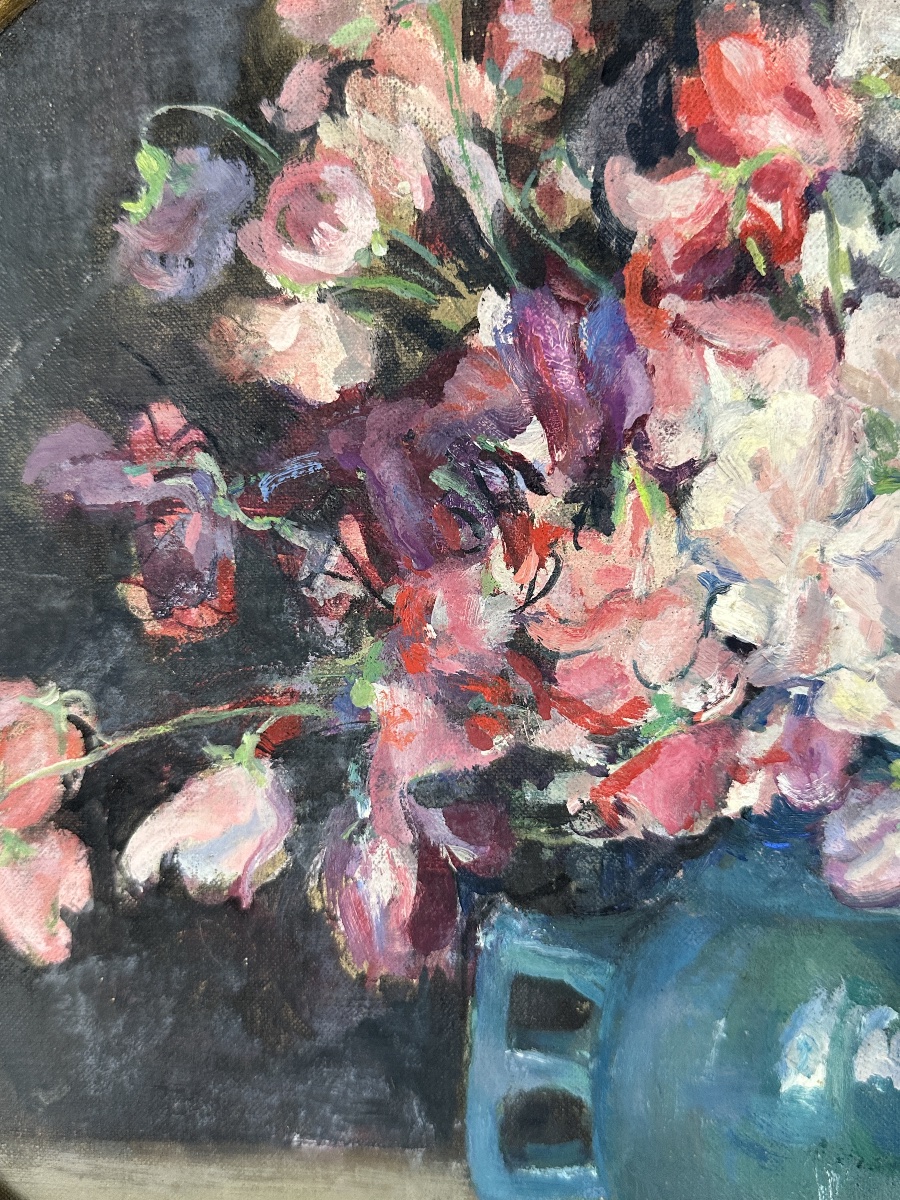 Marie Antoinette Queroy Painting: Bouquet Of Sweet Peas, Art Deco, Dinet, Orientalist-photo-1