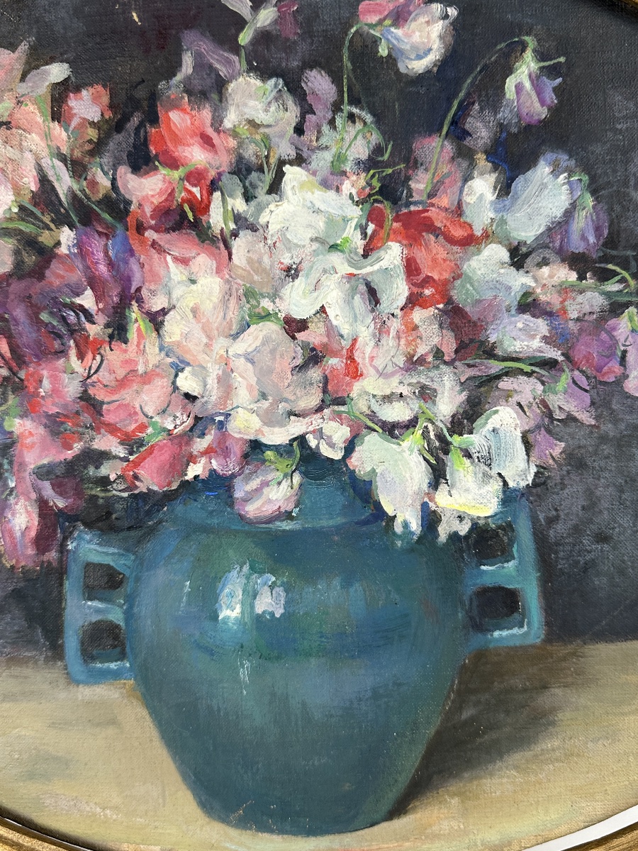Marie Antoinette Queroy Painting: Bouquet Of Sweet Peas, Art Deco, Dinet, Orientalist-photo-2