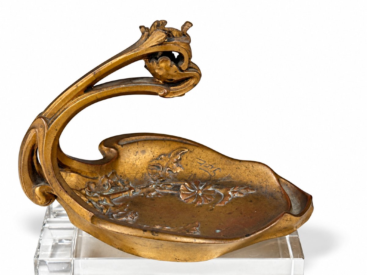 Maurice Giot  Bougeoir vide poche en bronze signé Art Nouveau style nouille 1900-photo-2