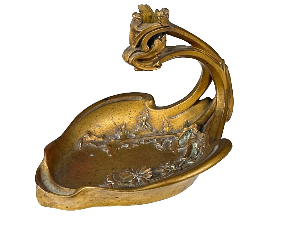 Maurice Giot  Bougeoir vide poche en bronze signé Art Nouveau style nouille 1900-photo-3