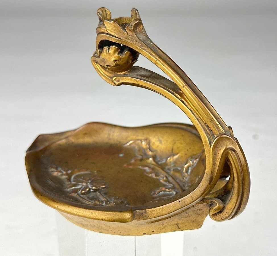 Maurice Giot  Bougeoir vide poche en bronze signé Art Nouveau style nouille 1900-photo-4