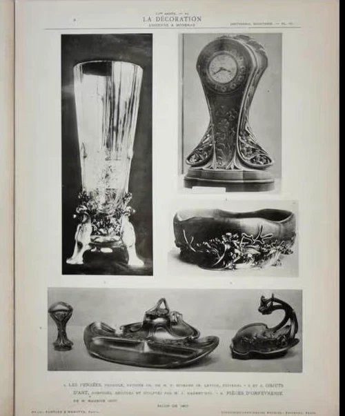 Maurice Giot  Bougeoir vide poche en bronze signé Art Nouveau style nouille 1900-photo-3