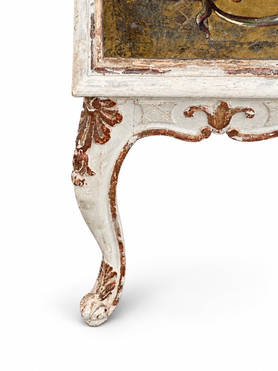 Table basse salon 1940 bois sculpté laqué verre églomisé doré commedia del Arte-photo-1