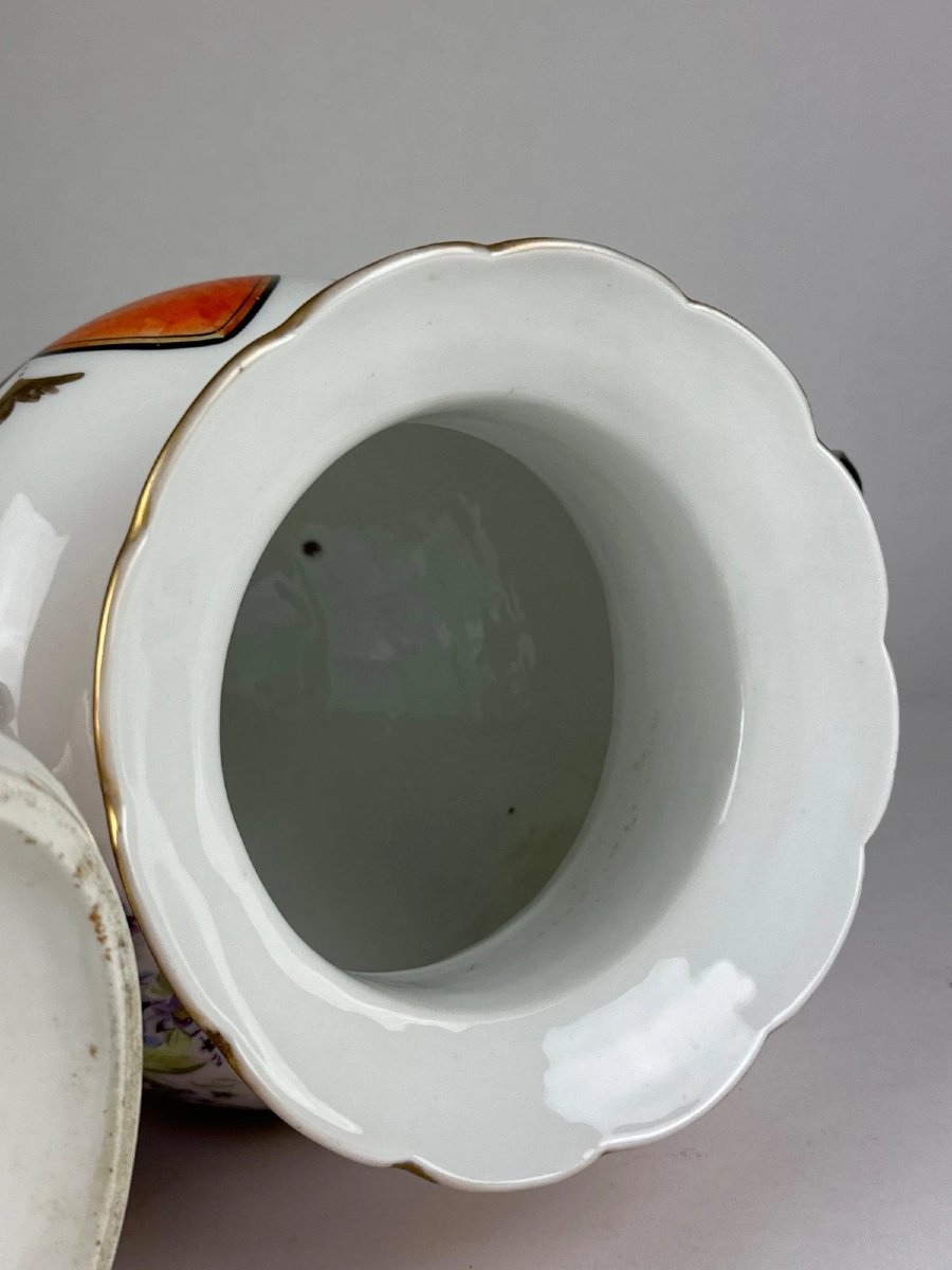 Paire de Vases Médicis Porcelaine de Paris décor bouquet de rose 19e 36cm-photo-4