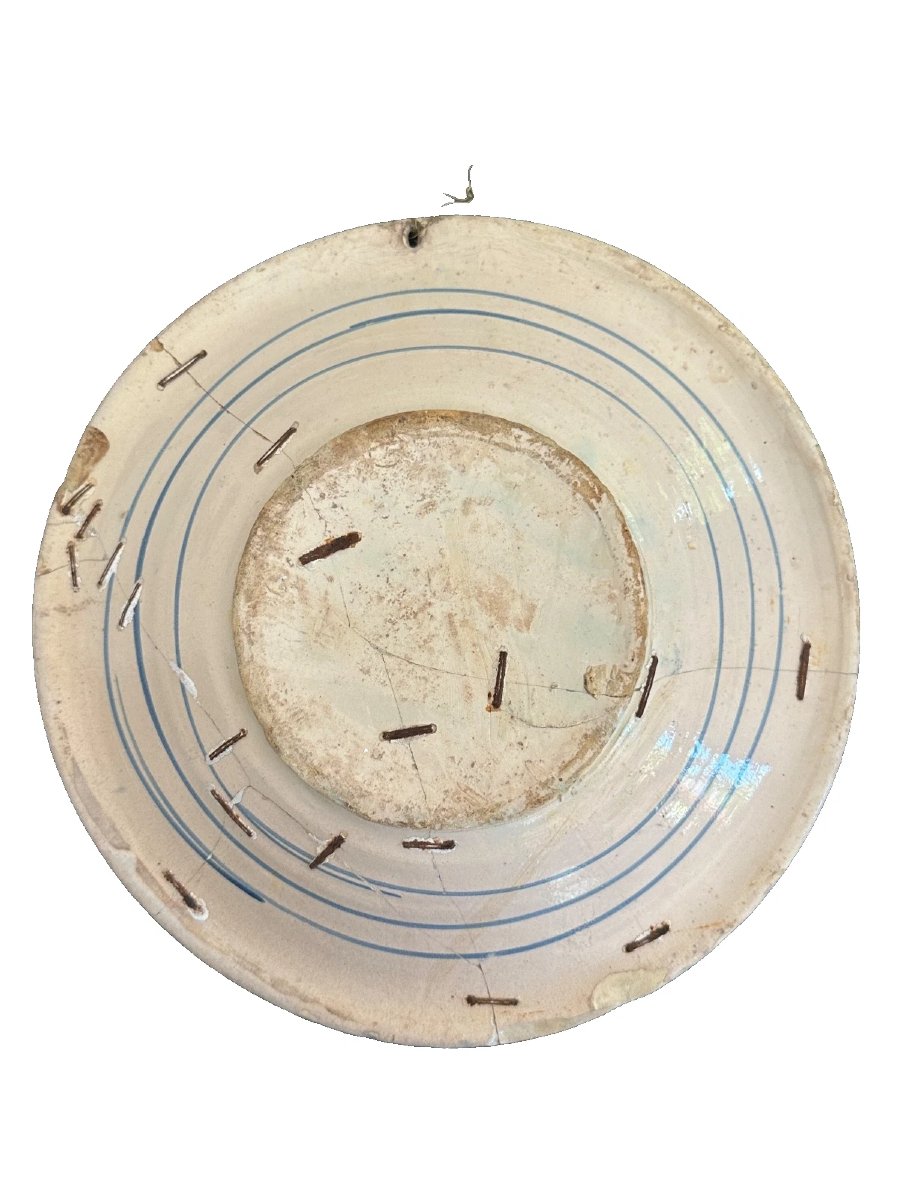 Renaissance-era Majolica Earthenware Plate From Montelupo, Italy, 15th Century, Checkerboard Pattern-photo-2