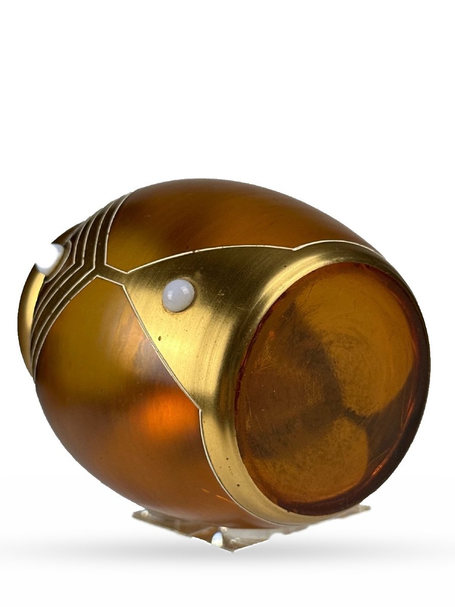 Vase Art nouveau Sécession viennoise  Autriche vers 1900  Verre ambré cabochons opalescent-photo-1