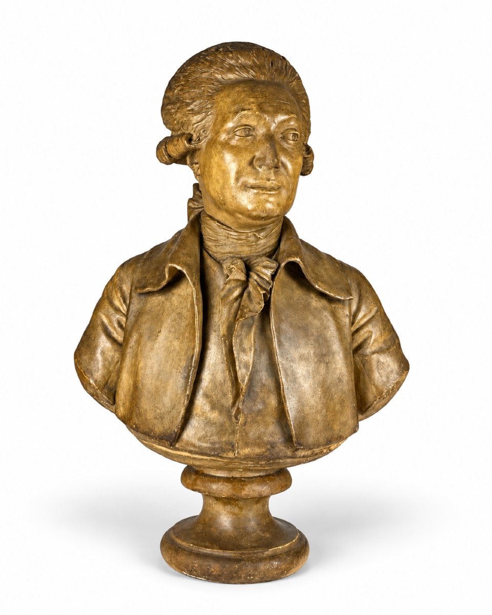 Large Portrait Bust Of Condorcet By Houdon, From The Louvre Workshop, Patinated Plaster, 19th Century, French Revolution-photo-2