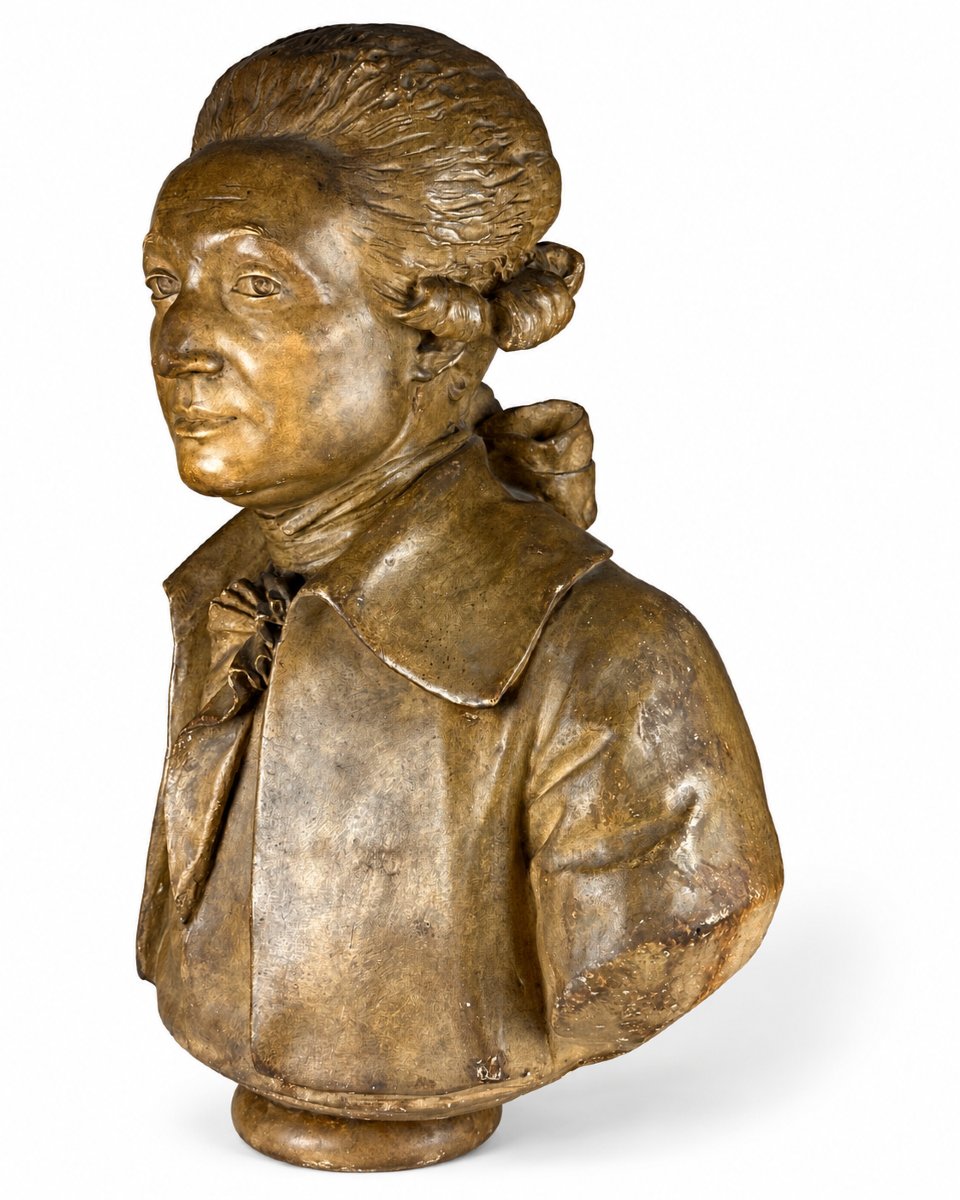 Large Portrait Bust Of Condorcet By Houdon, From The Louvre Workshop, Patinated Plaster, 19th Century, French Revolution-photo-1
