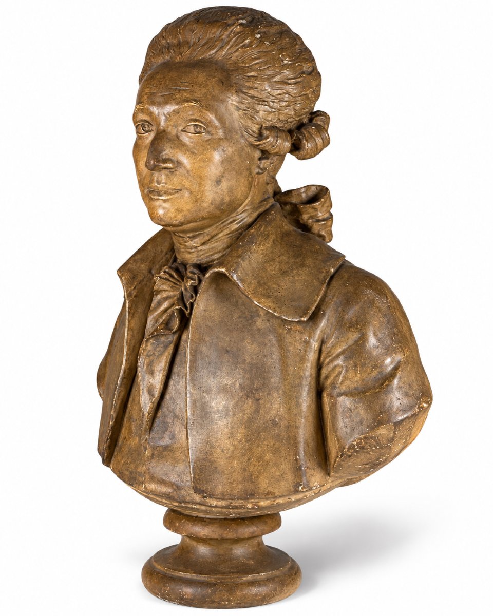 Large Portrait Bust Of Condorcet By Houdon, From The Louvre Workshop, Patinated Plaster, 19th Century, French Revolution