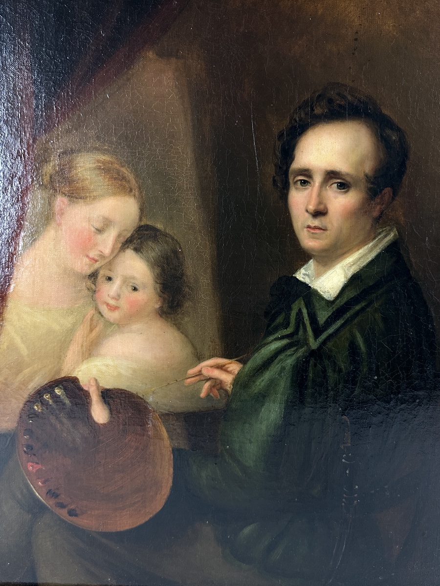 Jean Baptiste Thomas  Paintings  Romantic Self-portrait Of The Painter, Family Portrait, Rome, 19th Century-photo-1
