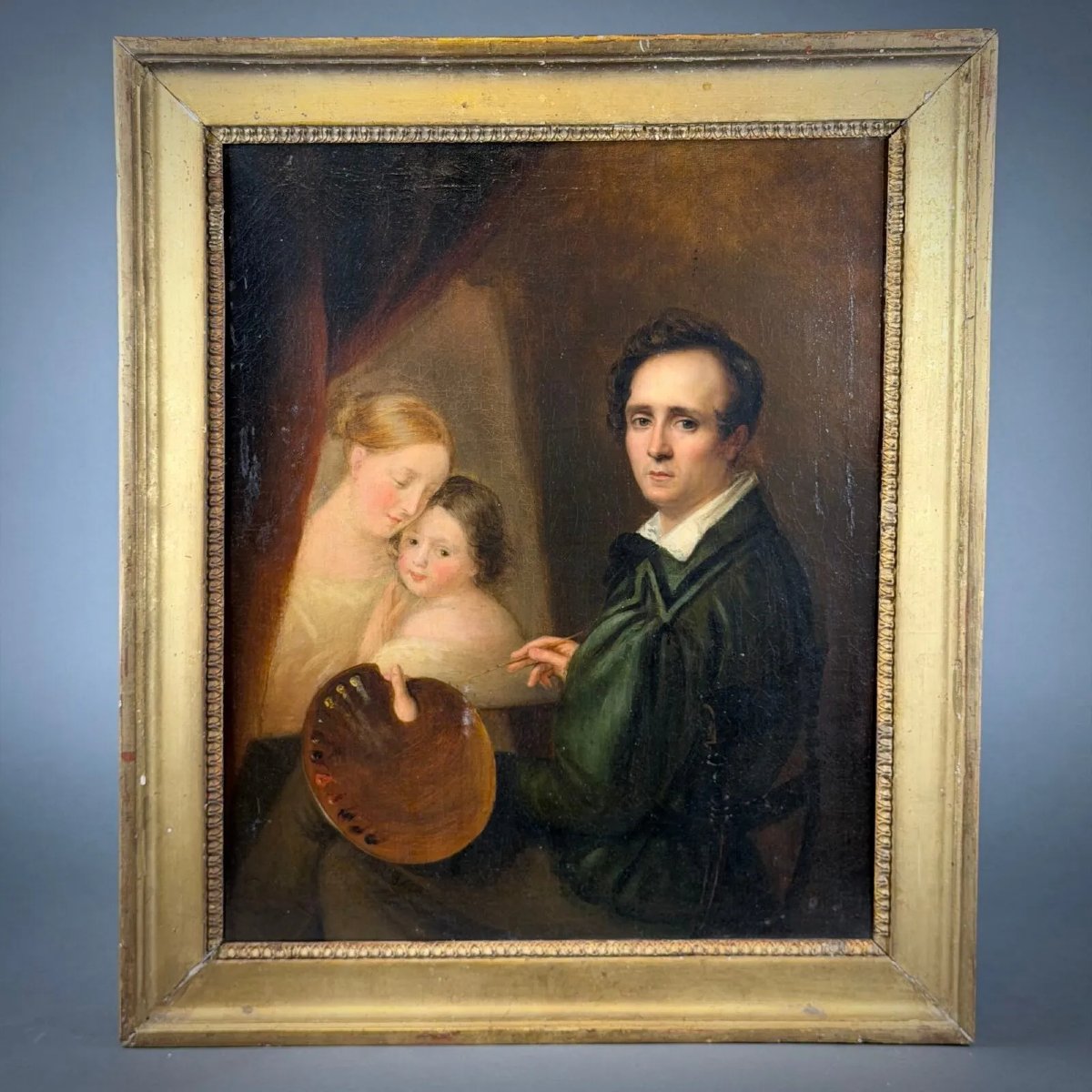 Jean Baptiste Thomas  Paintings  Romantic Self-portrait Of The Painter, Family Portrait, Rome, 19th Century