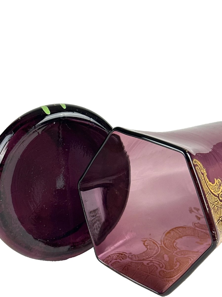 Legras Paire de Vase  verre  rose violine émail fleurs de Pavots Art Nouveau-photo-1