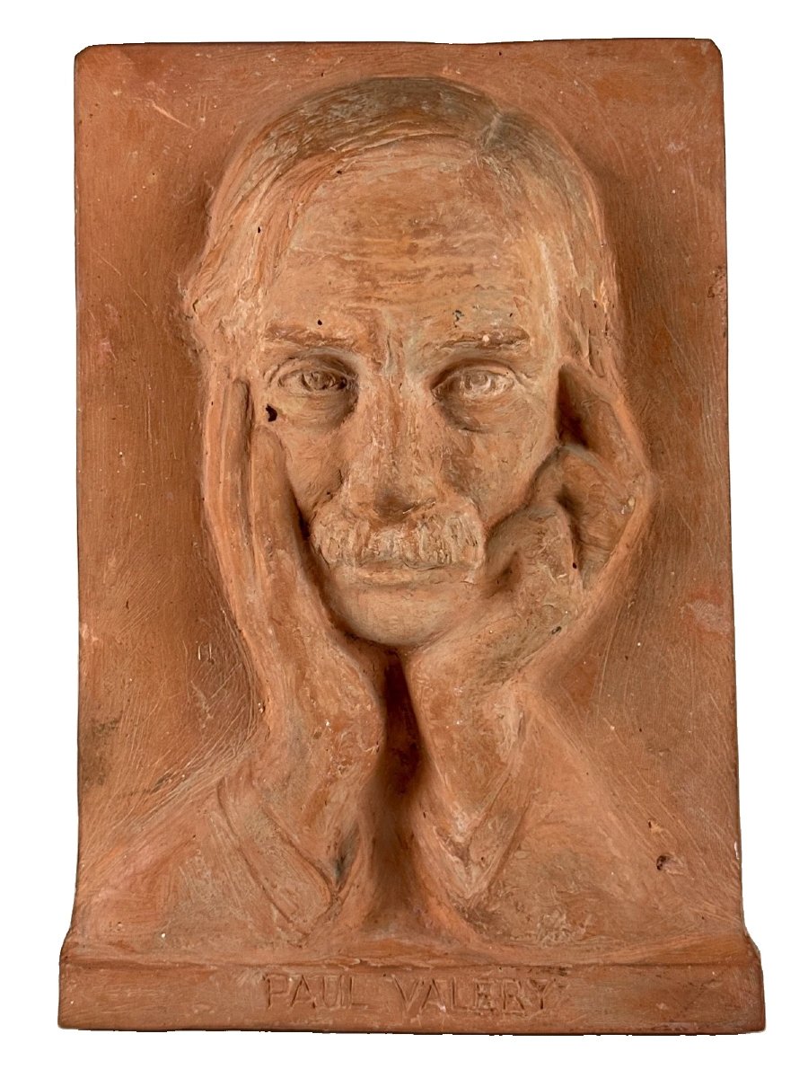Paul Valéry  Sculpture terre cuite originale Portrait art déco signé  Écrivain Poète -photo-2