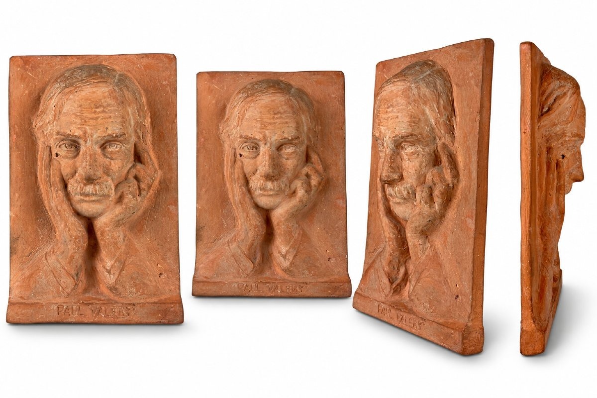Paul Valéry  Sculpture terre cuite originale Portrait art déco signé  Écrivain Poète 