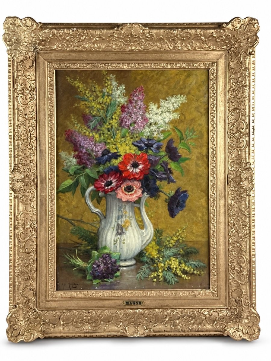      Alfred Magne  tableau composition florale  huile sur toile 1880 -photo-2