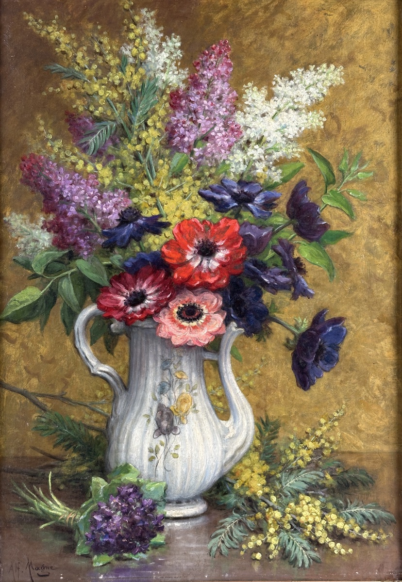      Alfred Magne  tableau composition florale  huile sur toile 1880 -photo-3