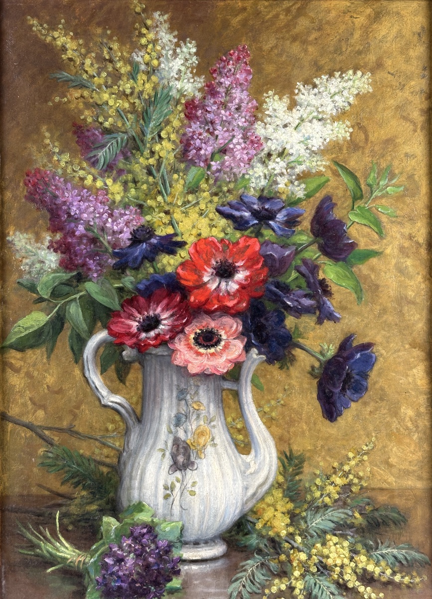      Alfred Magne  tableau composition florale  huile sur toile 1880 -photo-1
