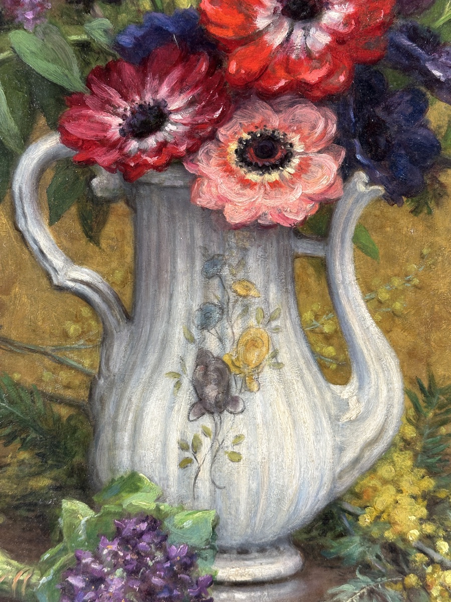      Alfred Magne  tableau composition florale  huile sur toile 1880 -photo-8