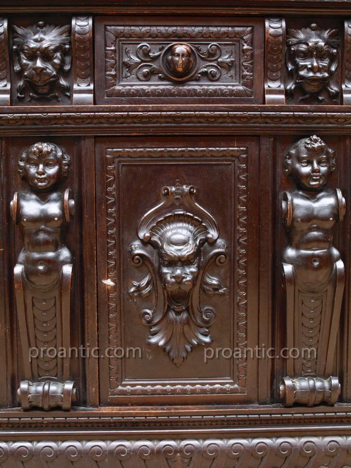 Rare Stipo Meuble Bois Sculpté Ange Lion Secretaire Cabinet De Curiosité Italie Rare Décoration-photo-1