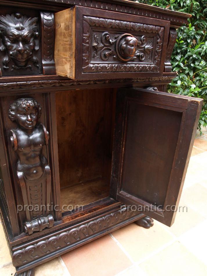 Rare Stipo Meuble Bois Sculpté Ange Lion Secretaire Cabinet De Curiosité Italie Rare Décoration-photo-4