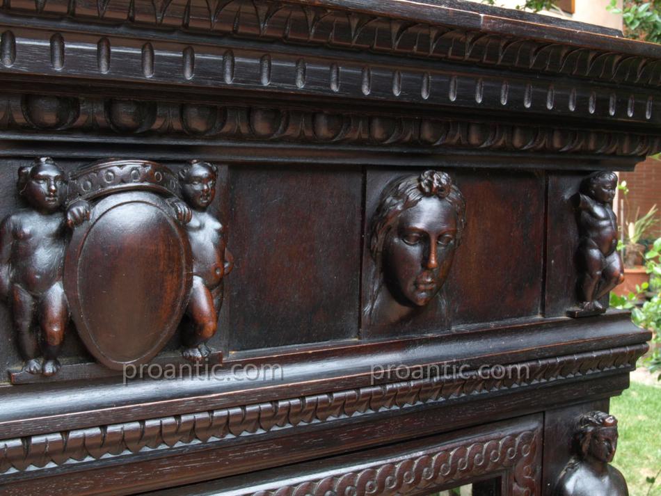 Rare Carved Angel Stipo Cabinet Secretary Cabinet Lion Curiosity Decoration Italy Rare-photo-5