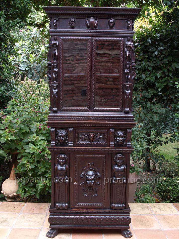 Rare Stipo Meuble Bois Sculpté Ange Lion Secretaire Cabinet De Curiosité Italie Rare Décoration-photo-7