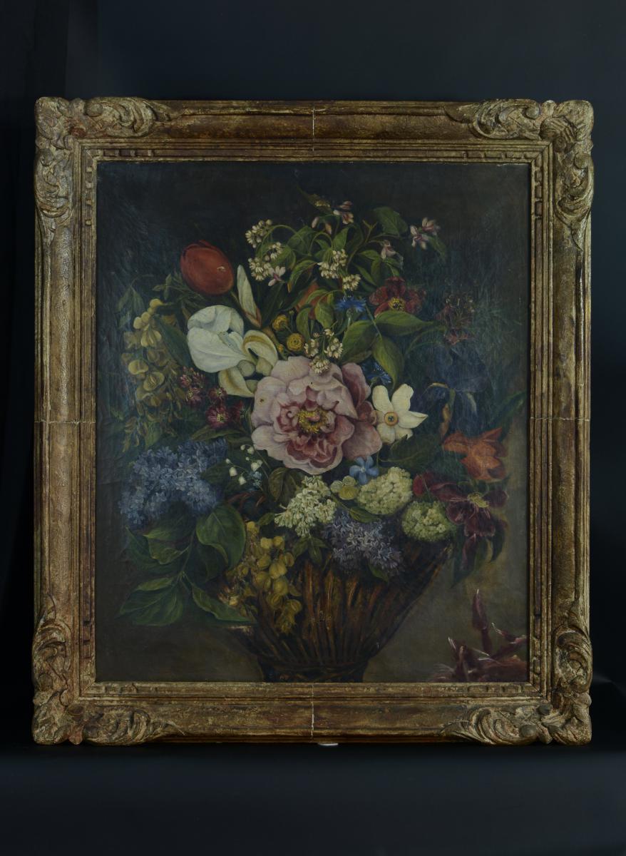 Beau Tableau Nature Morte Bouquet De Fleurs Sv Lepage Lyon-photo-4