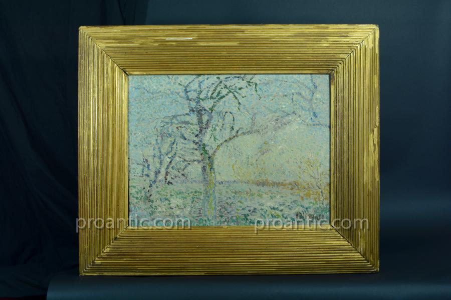 Tableau Ancien 19 ème Signé Pointilliste Paysage Arboré Lemaitre Elv. Seurat Rare-photo-8