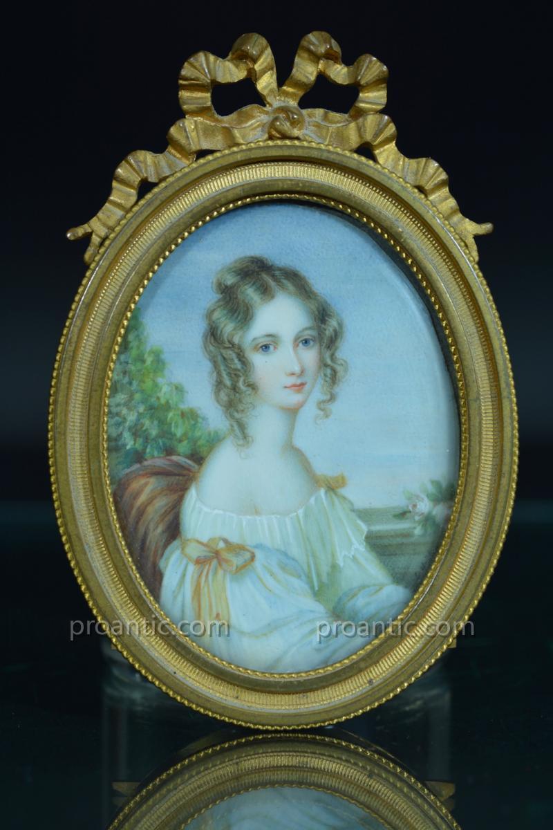 Rare Miniature Ivoire  George Hayter Ec. Anglaise Portrait Jeune Femme Jane Elysabeth Countess of Ellenborough-photo-2