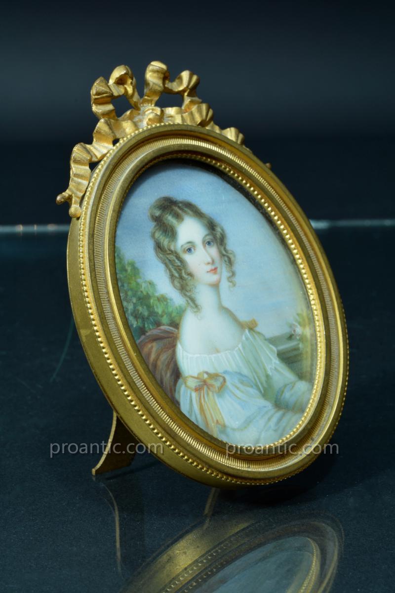 Rare Miniature Ivoire  George Hayter Ec. Anglaise Portrait Jeune Femme Jane Elysabeth Countess of Ellenborough-photo-1