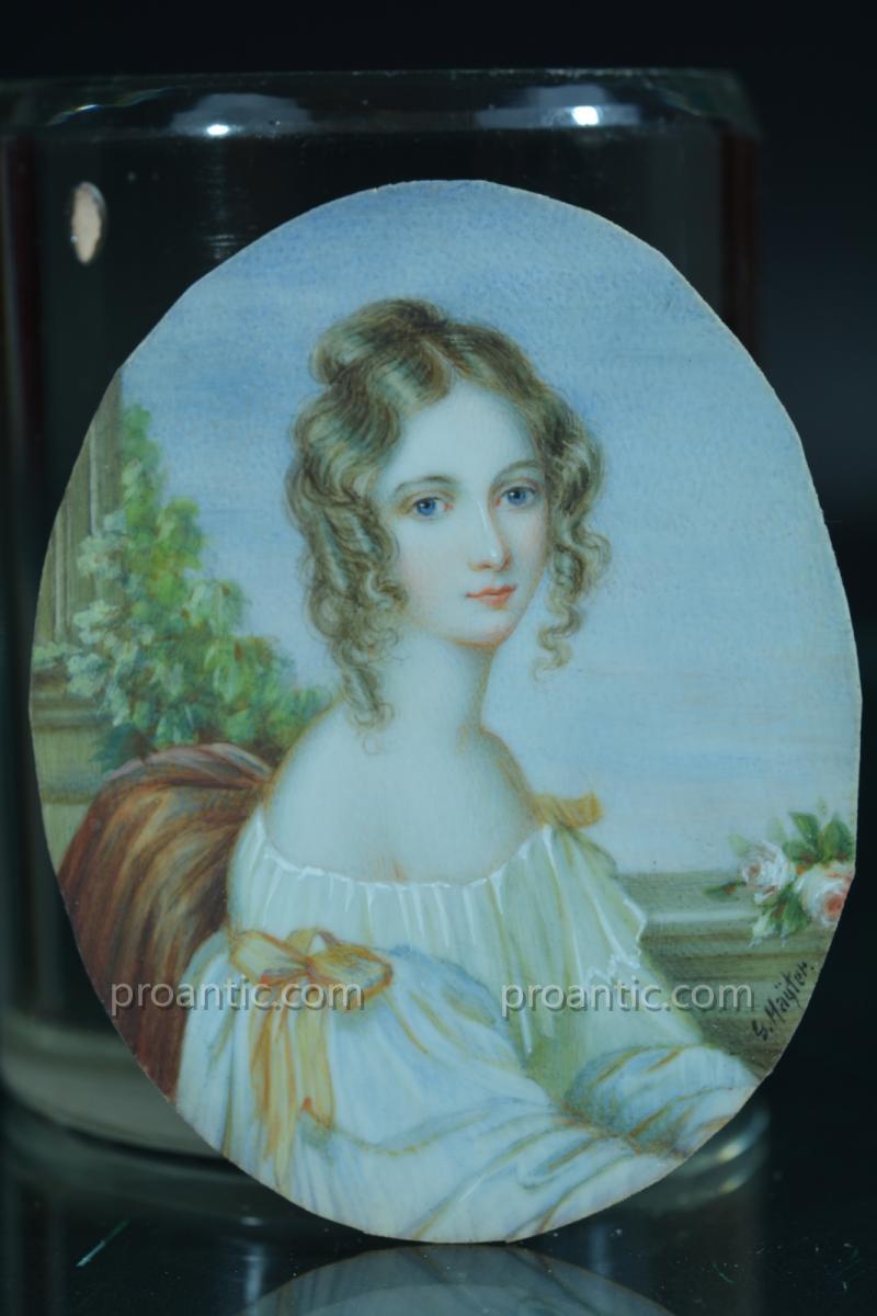 Rare Miniature Ivoire  George Hayter Ec. Anglaise Portrait Jeune Femme Jane Elysabeth Countess of Ellenborough-photo-3