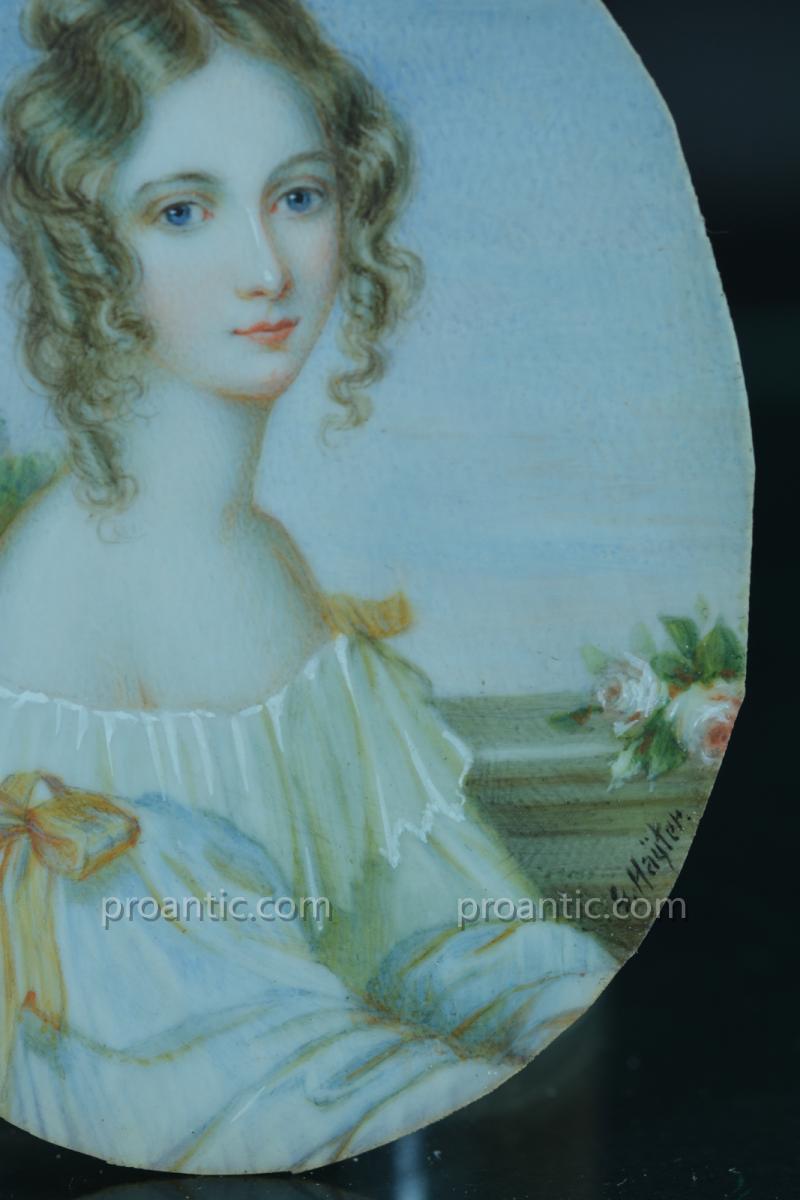 Rare Miniature Ivoire  George Hayter Ec. Anglaise Portrait Jeune Femme Jane Elysabeth Countess of Ellenborough-photo-4