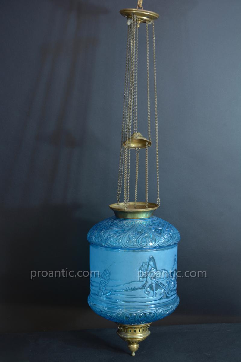 Lampe Lanterne Signée Baccarat Bleu Pétrole Russian Cossacks Hanging Lantern 19e-photo-3