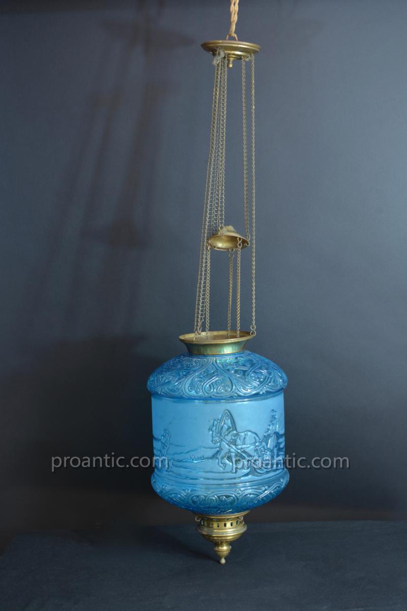Lampe Lanterne Signée Baccarat Bleu Pétrole Russian Cossacks Hanging Lantern 19e-photo-5
