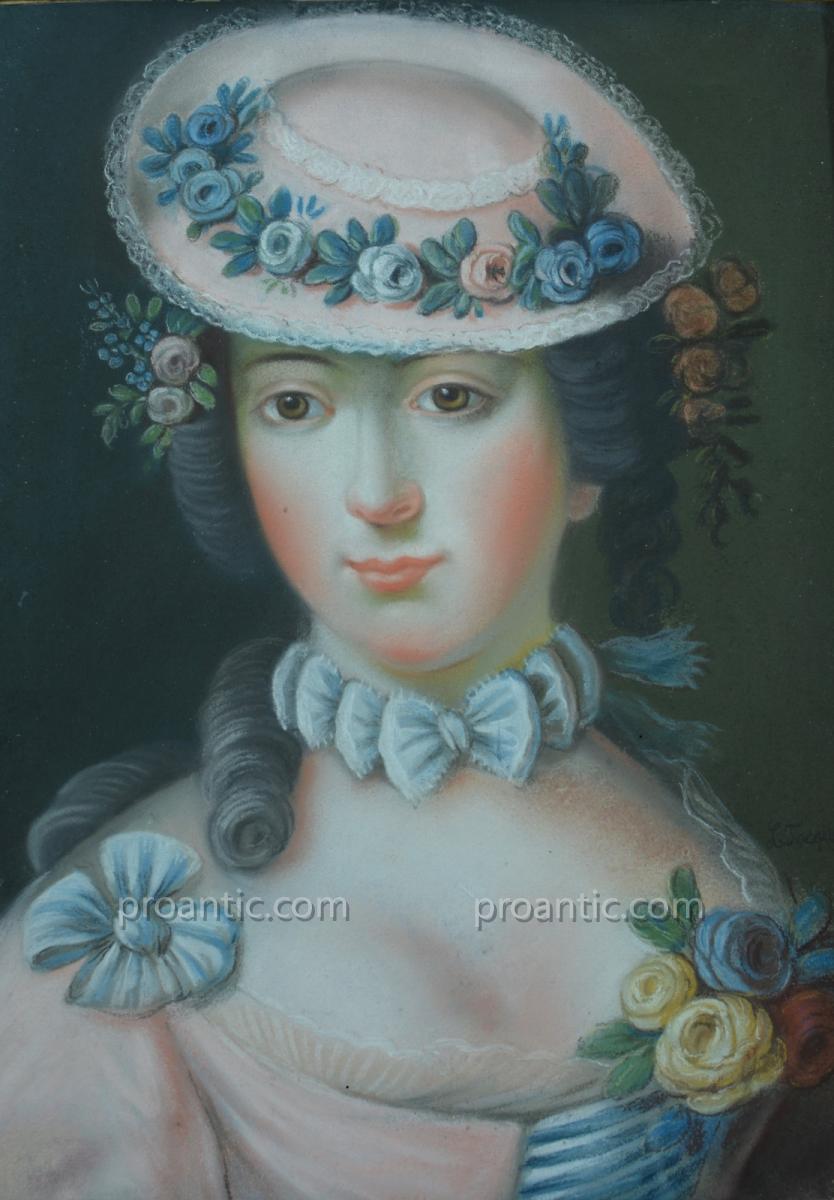 Old Portrait Painting Young Woman Louis XVI Pompadour Signed Louis Tocqué 18th