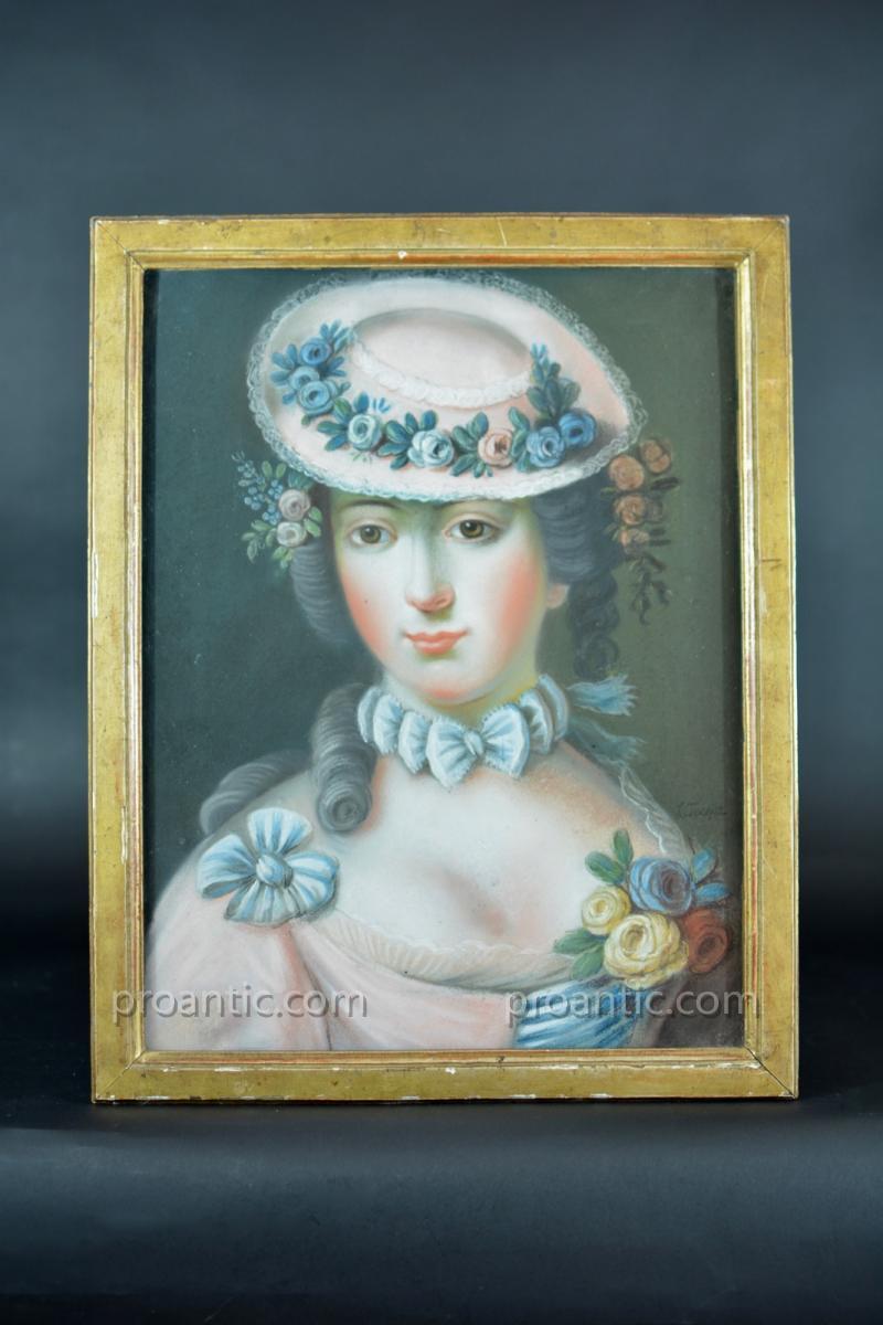 Old Portrait Painting Young Woman Louis XVI Pompadour Signed Louis Tocqué 18th-photo-2