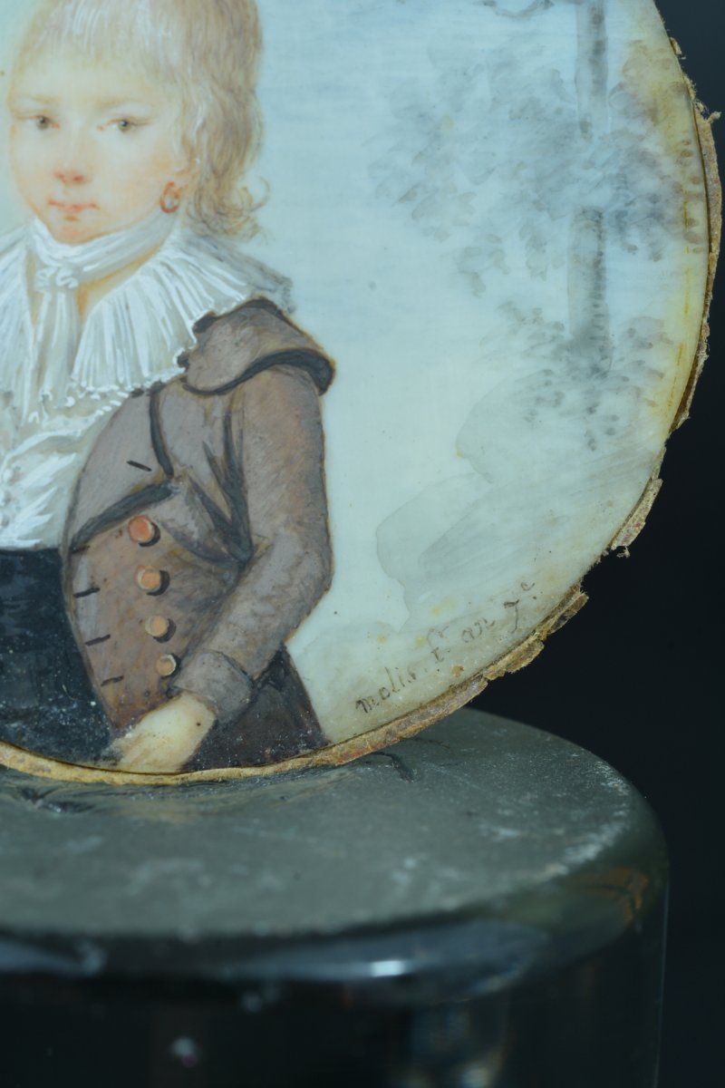 Rare Miniature Portrait Child Toulouse Knight De Molis De Saint-laurent Gold 1798-photo-3