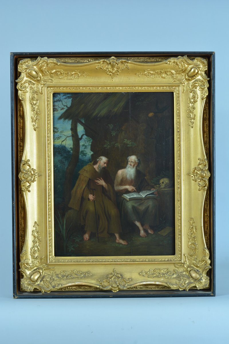 Tableau Ancien Diptyque Religieux Flamand Pieter Snyers Saint Hermite Antoine Paul-photo-5