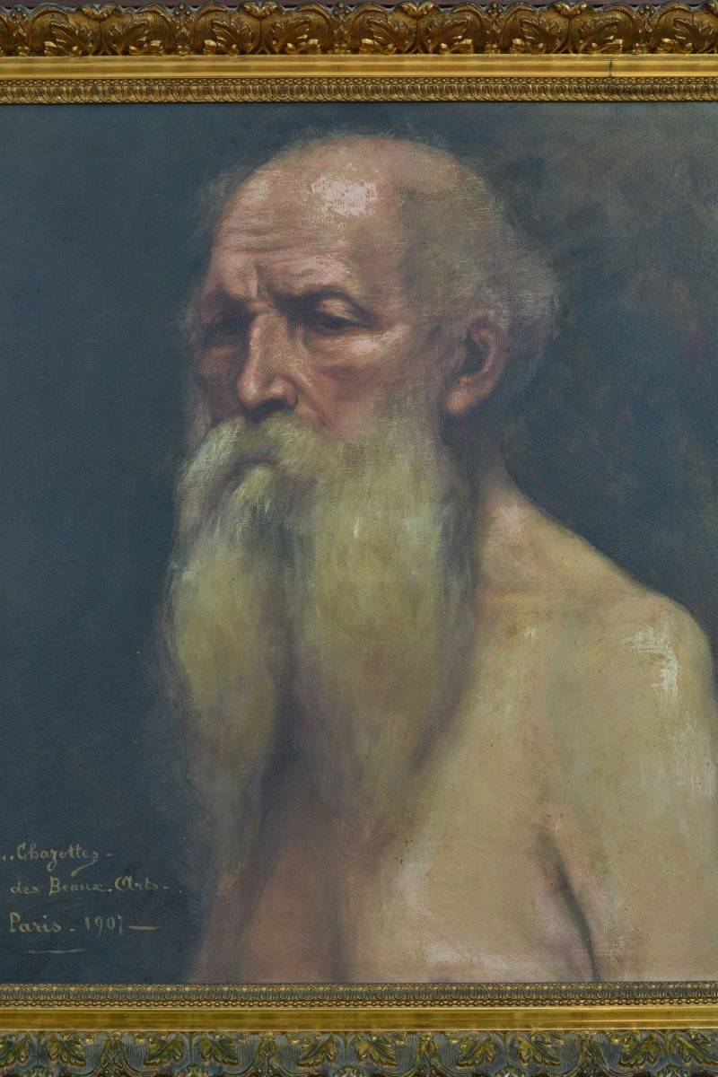 Beautiful Old  Painting Portrait Of Old Man Art Nouveau Job Academy School Of Fine Arts Paris-photo-3