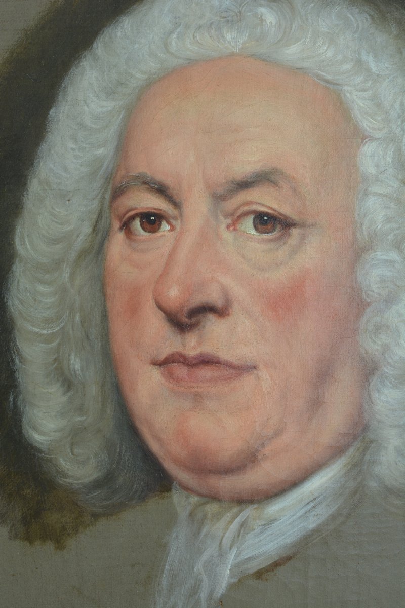 Jean Baptiste Van Loo Portrait Tableau Ancien Portrait d'Homme à La Perruque  toile  Ovale 18e-photo-1