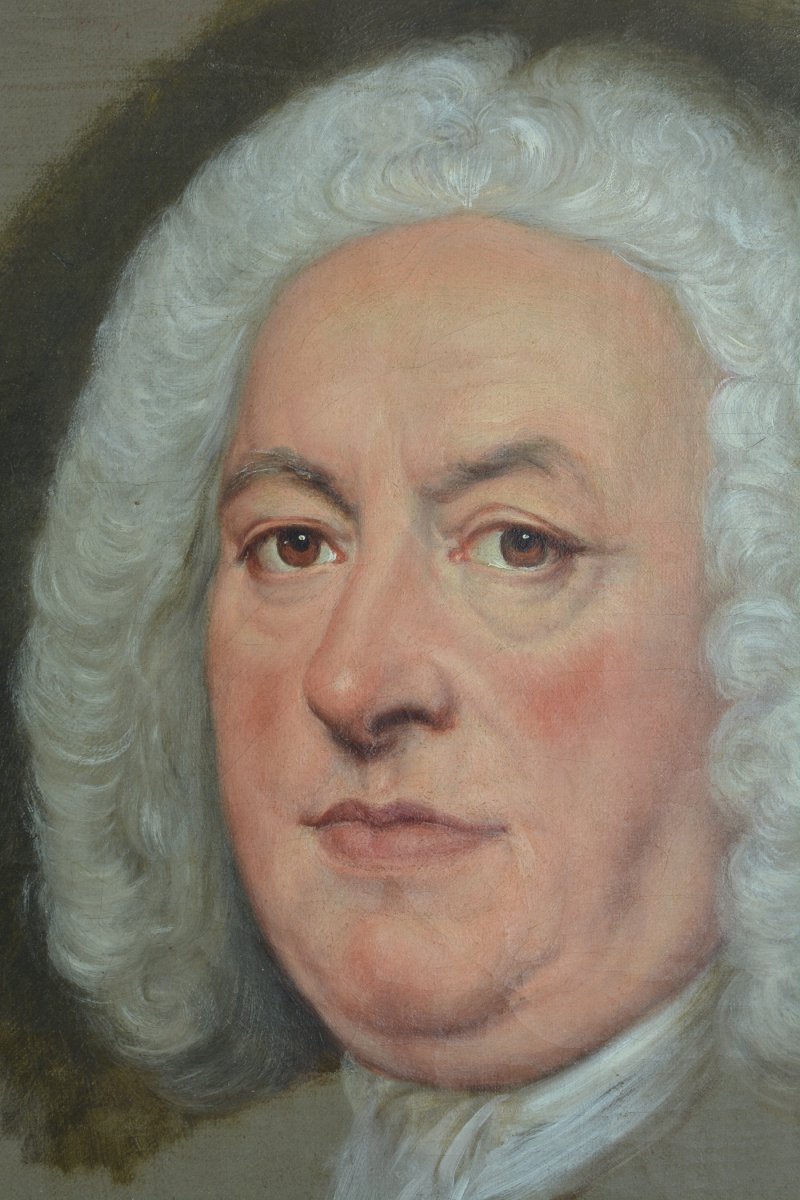 Jean Baptiste Van Loo Portrait Tableau Ancien Portrait d'Homme à La Perruque  toile  Ovale 18e-photo-2