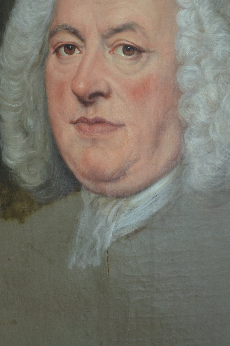 Jean Baptiste Van Loo Portrait Tableau Ancien Portrait d'Homme à La Perruque  toile  Ovale 18e-photo-4