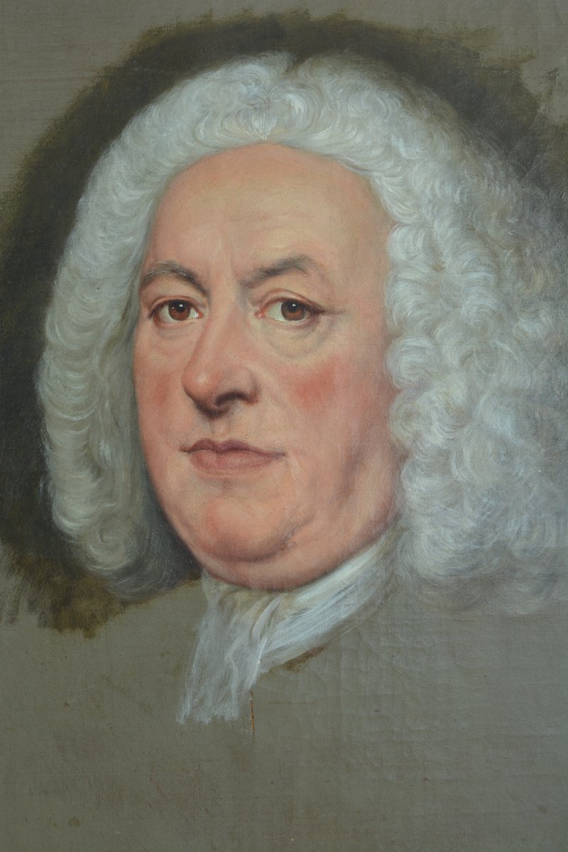 Jean Baptiste Van Loo Portrait Tableau Ancien Portrait d'Homme à La Perruque  toile  Ovale 18e