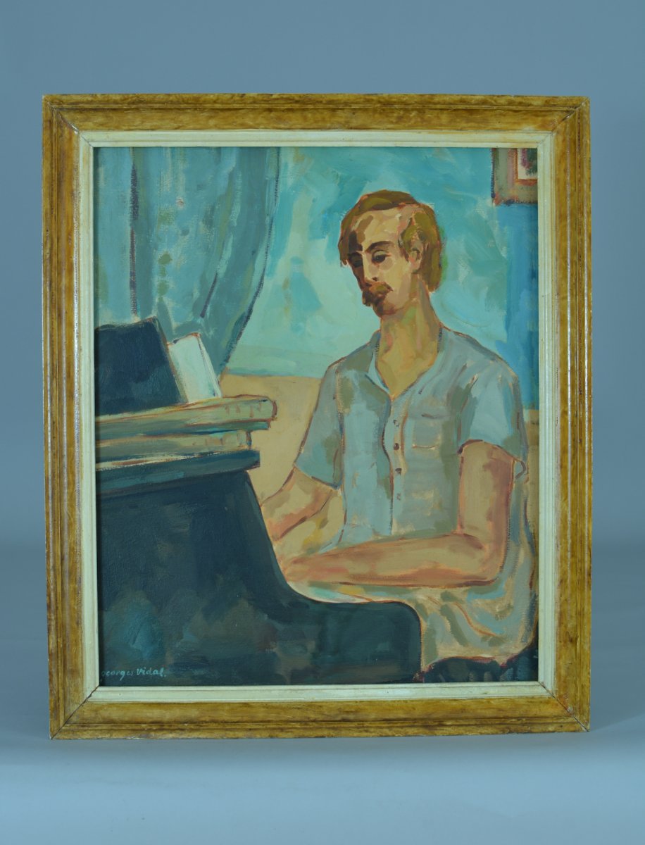 Tableau Ancien Portrait Pianiste Philippe Blacher Réalité Poétique Georges Vidal-photo-5