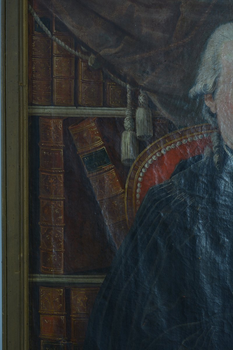   Beau Tableau Ancien Portrait d'Un Abbé Dans Sa Bibliothèque Sophonie 18 ème-photo-1