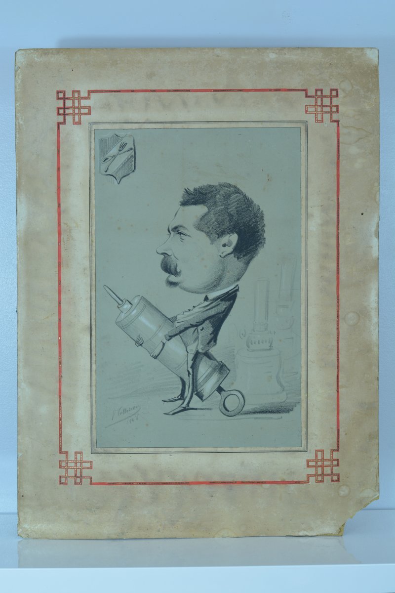 Ancien Dessin Caricature Portrait Fac De Médecine Dandy Clister Carabin Nap. 3-photo-3