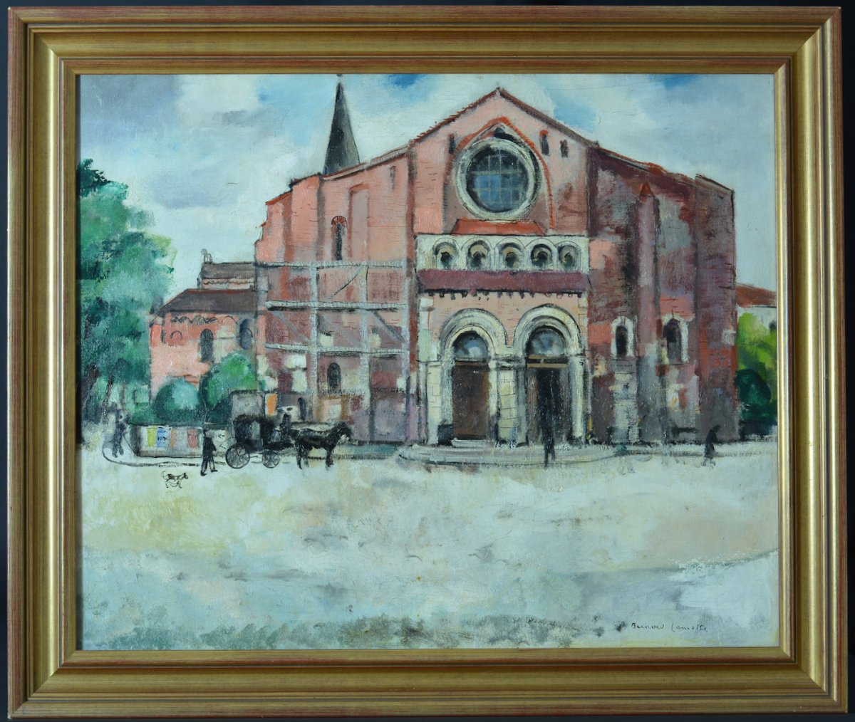 Paysage Animé Bernard Lamotte Place Saint Sernin Toulouse Art Deco Grand Tableau 