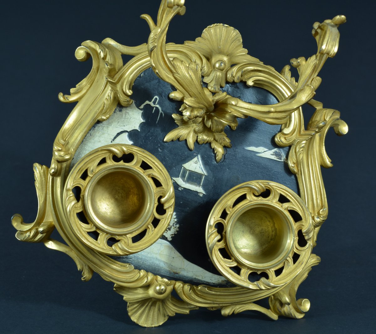 Beautiful Louis XV Rocaille Desk Inkwell Gilt Bronze Pen Holder Signed Millet François Linke Inkwel-photo-2